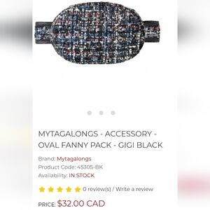NWT My TagAlongs Gigi Black Tweed Oval Belt Bag Fanny Pack P-1363